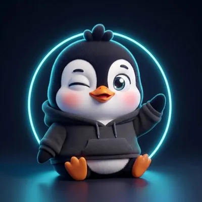 Cute Lazy Penguin Mascot cheerfully waving and winking