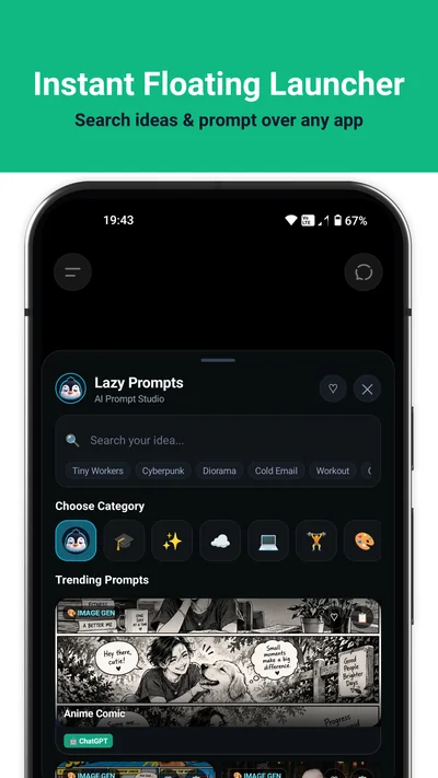 Lazy Prompts Instant Floating Launcher Active Over ChatGPT